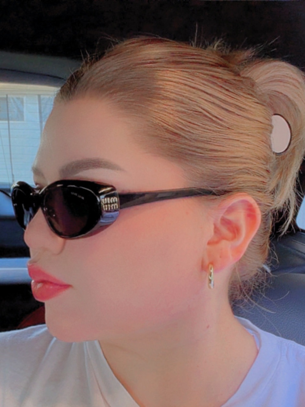 Black Oval Gloss Sunglasses with Gold Logo Accent